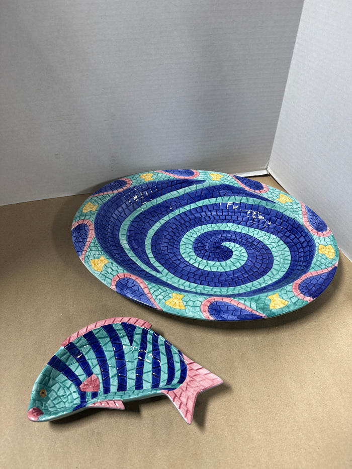 Mosaic Clay Art Fish Chips And Dip Tray With Box