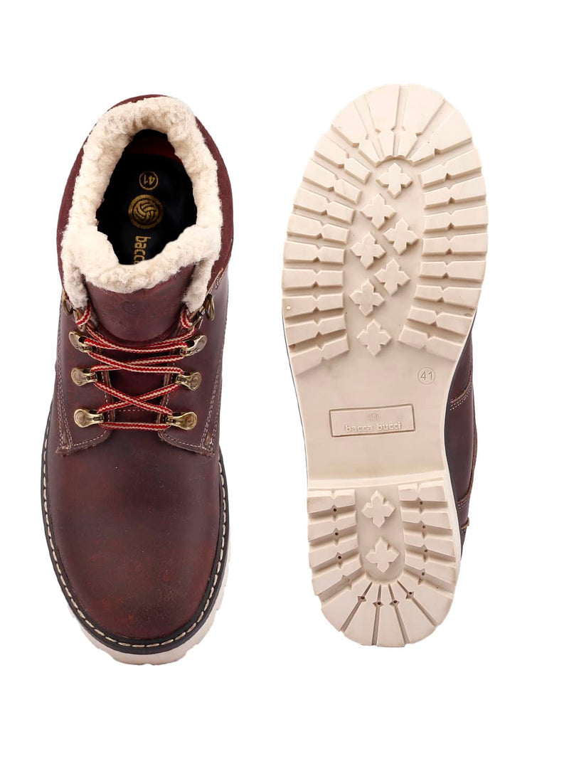 Bacca Bucci MOSCOW Splash-proof Leather Fashion Boots for Bikers Riders Trekking Backpacking Hiking with Fur Lining