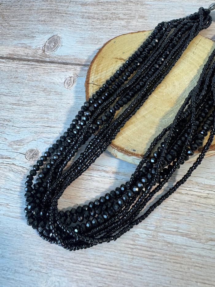 Multi-Layered Black Beaded Magnetic Necklace
