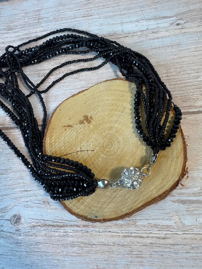 Multi-Layered Black Beaded Magnetic Necklace