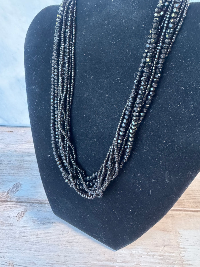 Multi-Layered Black Beaded Magnetic Necklace