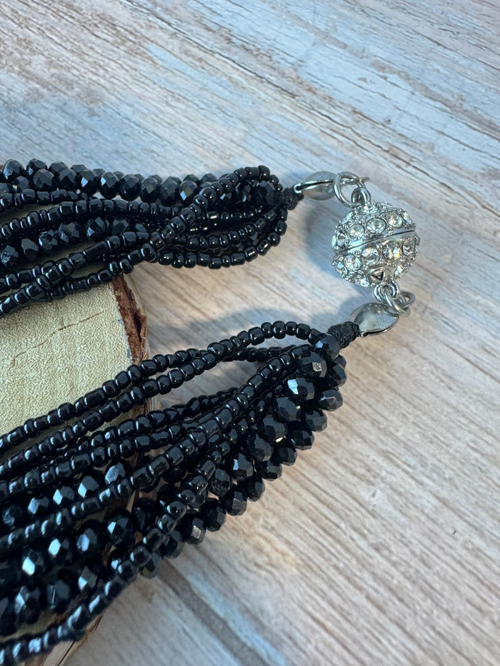 Multi-Layered Black Beaded Magnetic Necklace
