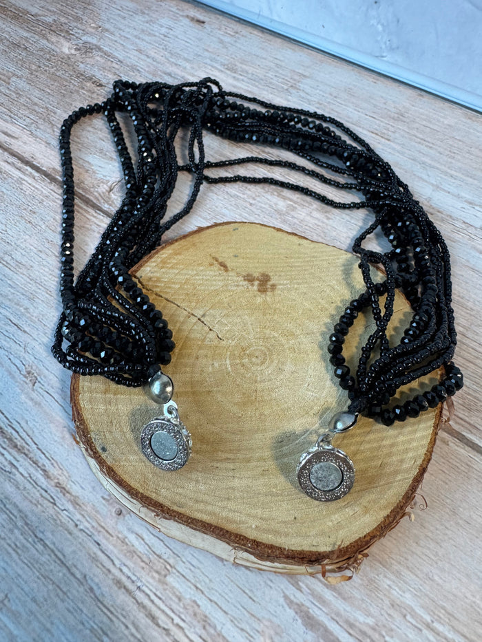 Multi-Layered Black Beaded Magnetic Necklace