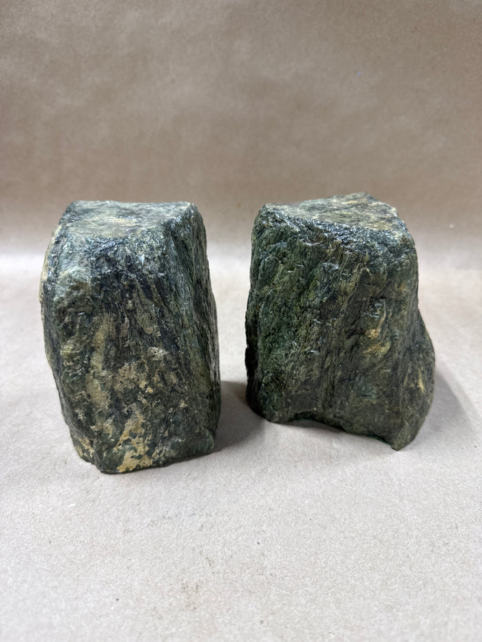 Natural Green Nephrite Jade Bookends