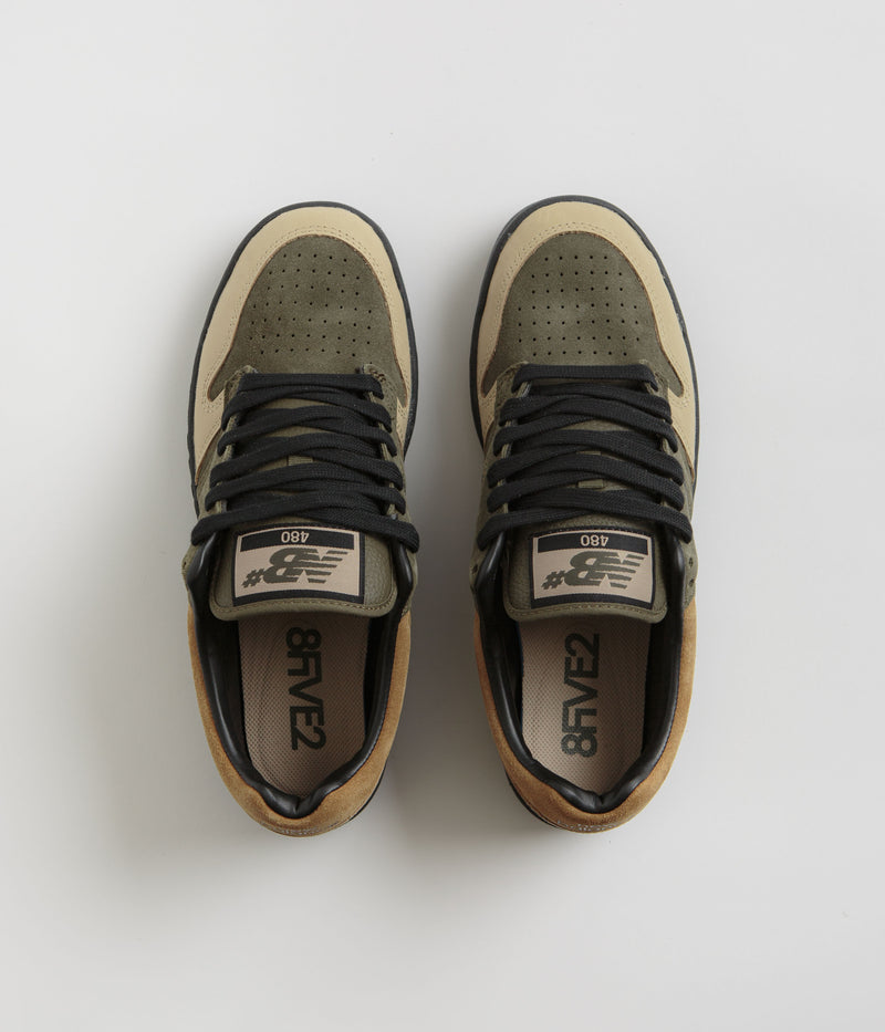 New Balance Numeric x 8FIVE2 480 Shoes in Olive and Black