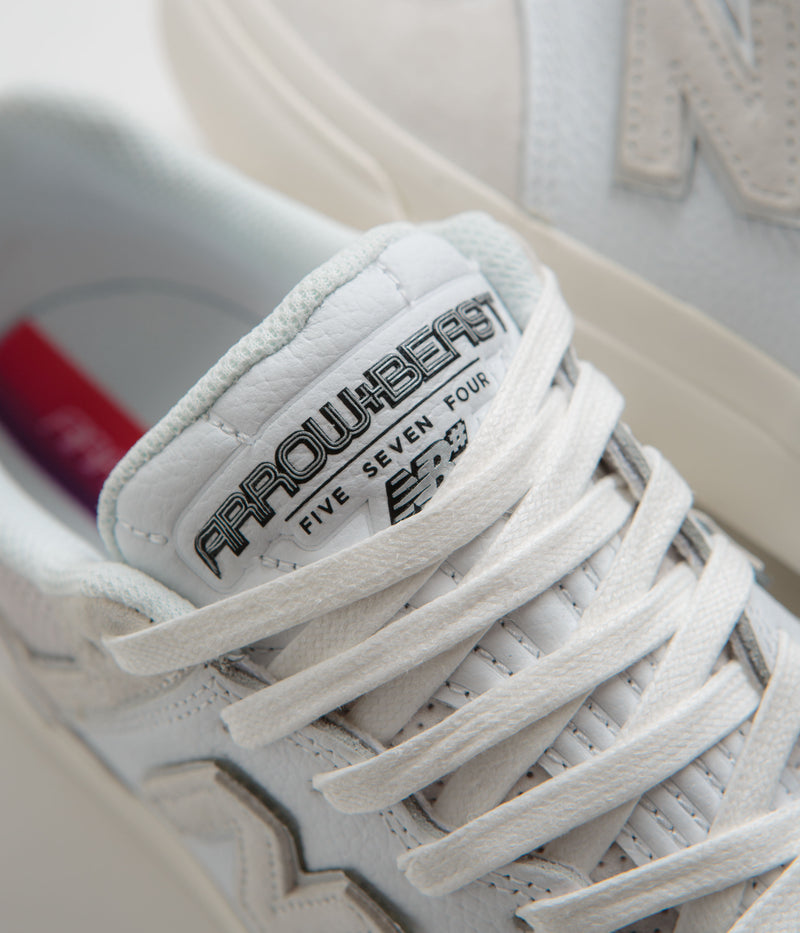New Balance Numeric x Arrow & Beast 574 Shoes in White and Grey