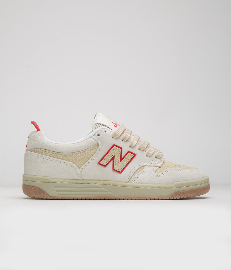 New Balance Numeric x Chocolate Skateboards 480 Shoes in Sea Salt and Red