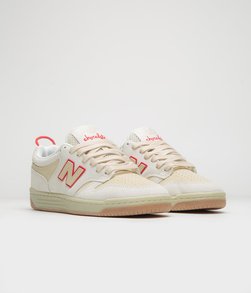 New Balance Numeric x Chocolate Skateboards 480 Shoes in Sea Salt and Red