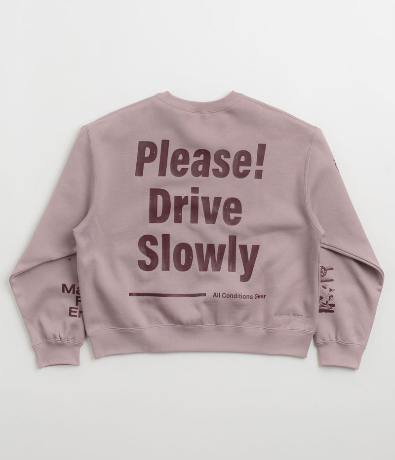 Nike ACG Womens Tuff Fleece Crewneck Sweatshirt in Light Violet Ore and Burgundy Crush