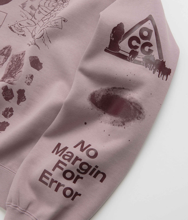 Nike ACG Womens Tuff Fleece Crewneck Sweatshirt in Light Violet Ore and Burgundy Crush