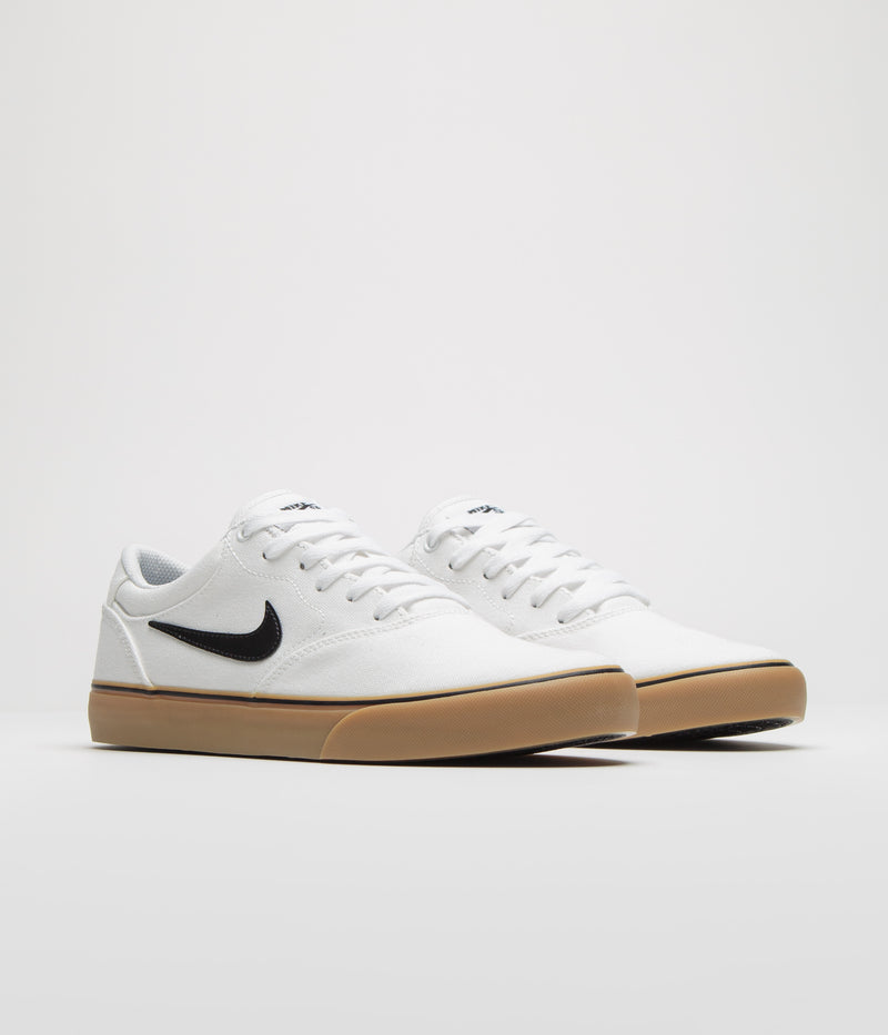Nike SB Chron 2 Canvas Shoes in White and Black and White - Gum Light Brown