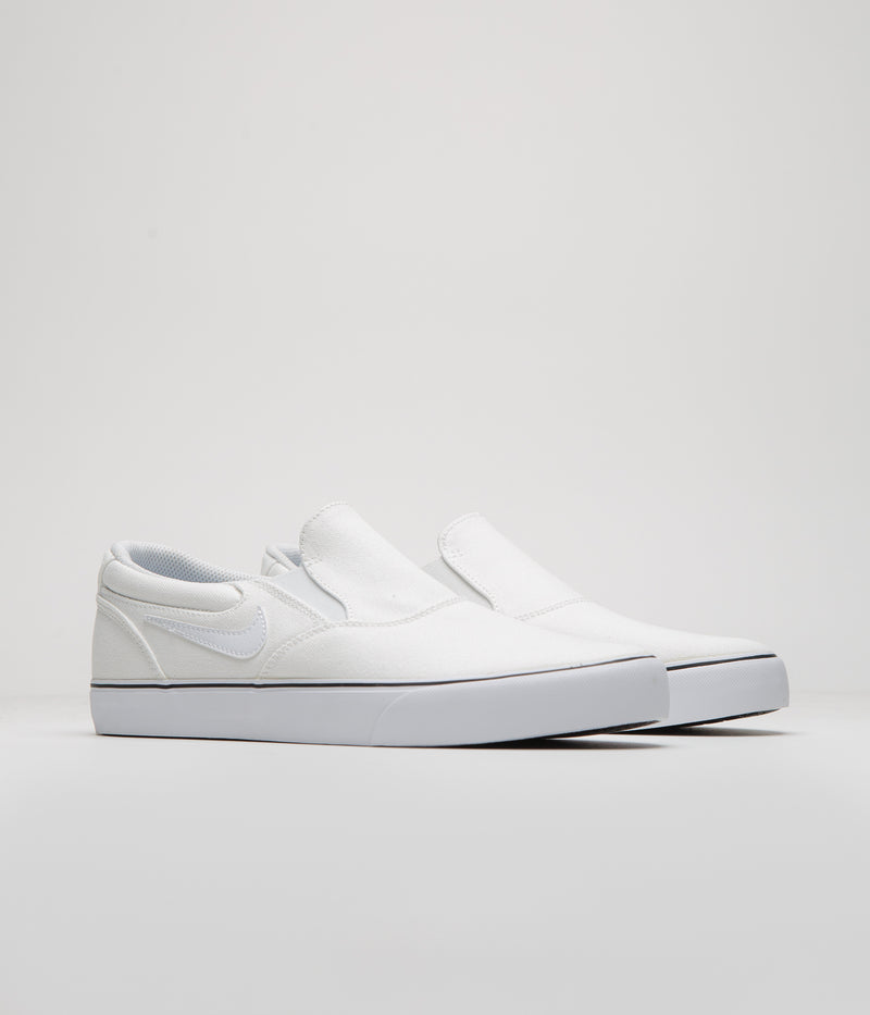 Nike SB Chron 2 Slip Shoes in White and White and White - Black