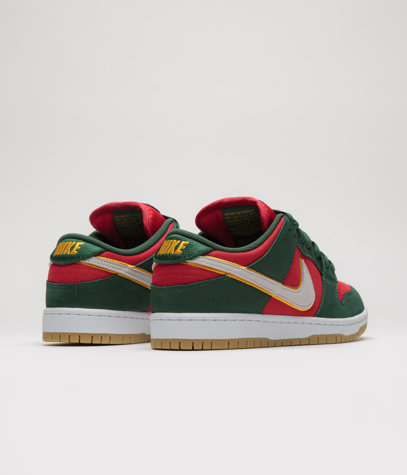 Nike SB Dunk Low Pro Premium Shoes in Fir and White and University Gold - Fire Red