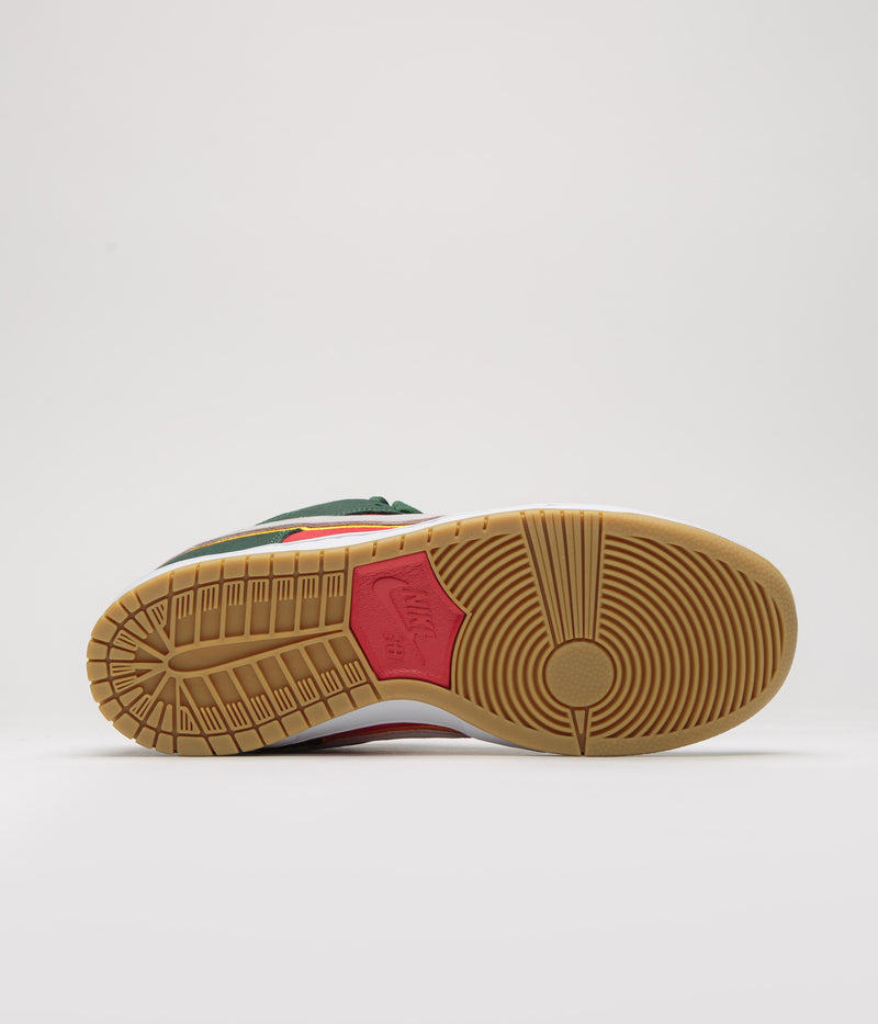 Nike SB Dunk Low Pro Premium Shoes in Fir and White and University Gold - Fire Red