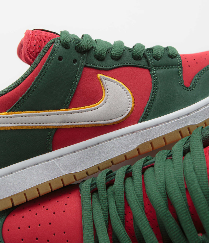 Nike SB Dunk Low Pro Premium Shoes in Fir and White and University Gold - Fire Red