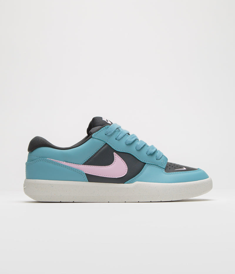 Nike SB Force 58 Premium Shoes in Denim Turquoise and Pink Foam and Dark Smoke Grey