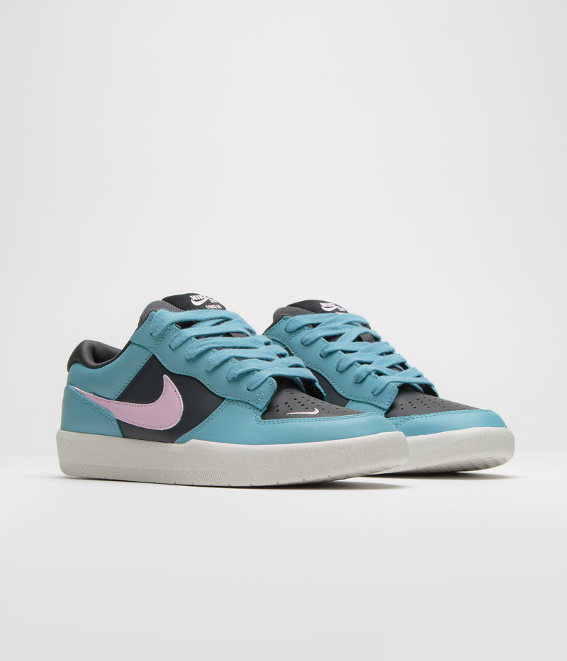 Nike SB Force 58 Premium Shoes in Denim Turquoise and Pink Foam and Dark Smoke Grey