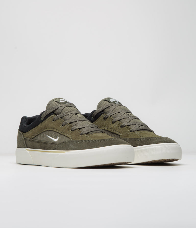 Nike SB Malor Shoes in Medium Olive and Sail and Cargo Khaki - Black