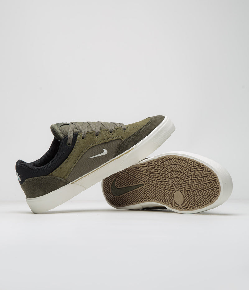 Nike SB Malor Shoes in Medium Olive and Sail and Cargo Khaki - Black