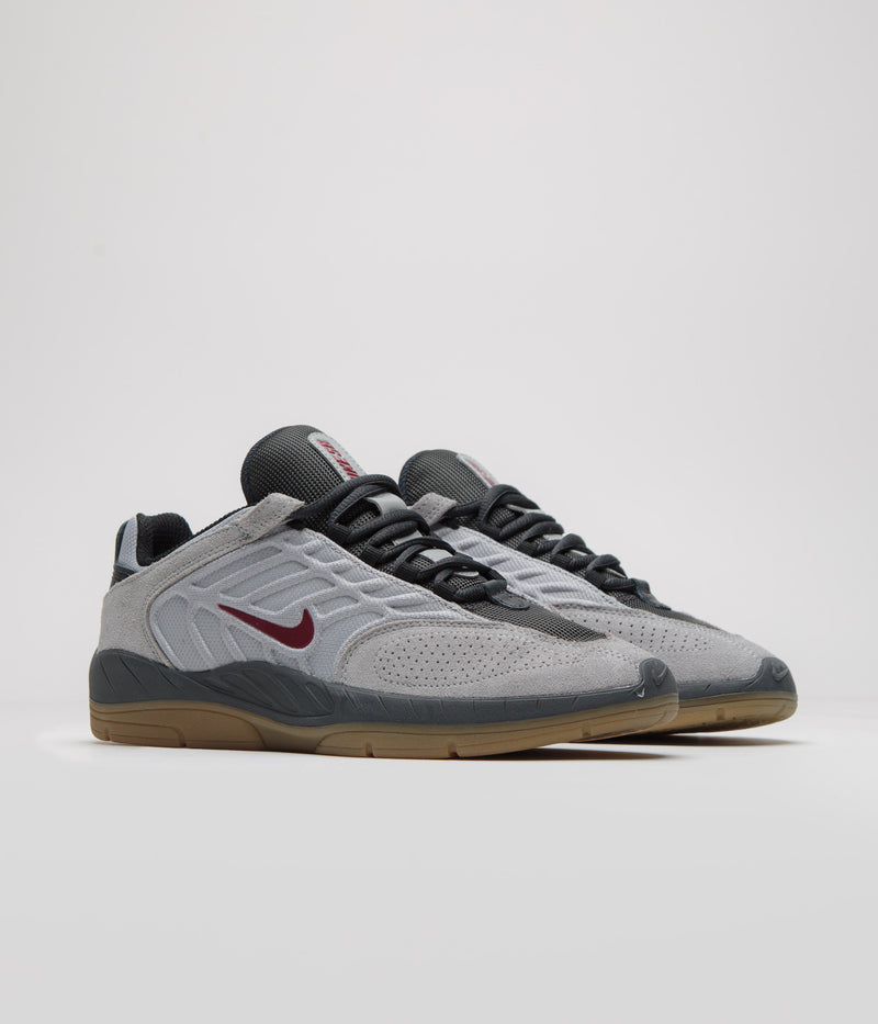 Nike SB Vertebrae Shoes in Light Smoke Grey and Dark Team Red