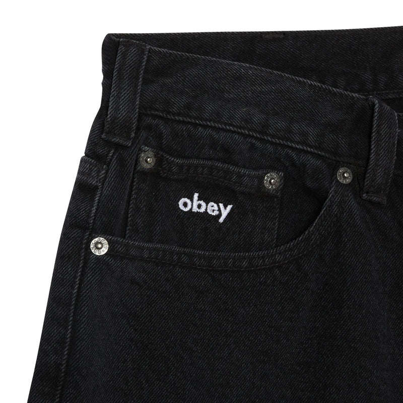Obey Bigwig Baggy Denim Shorts - Washed Black