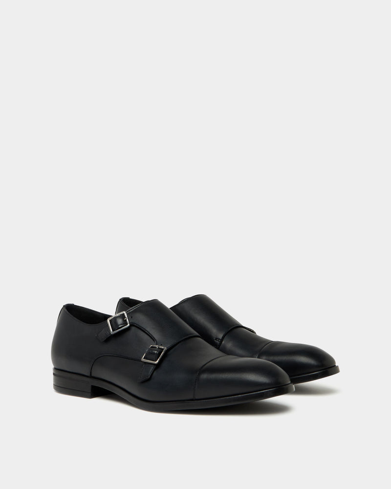 Onizy Double Monk Strap In Black Leather