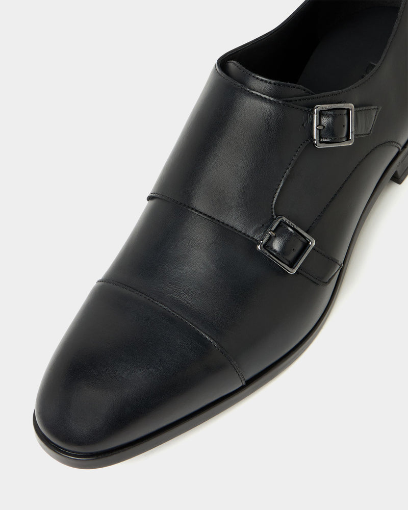 Onizy Double Monk Strap In Black Leather
