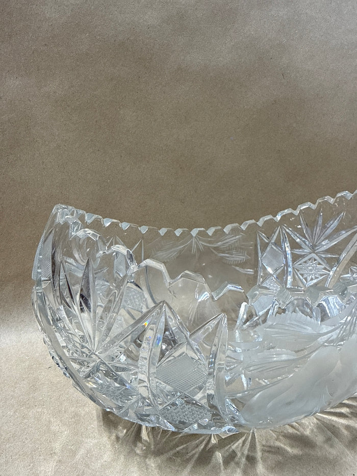 Oval Shaped Cut Glass Bowl