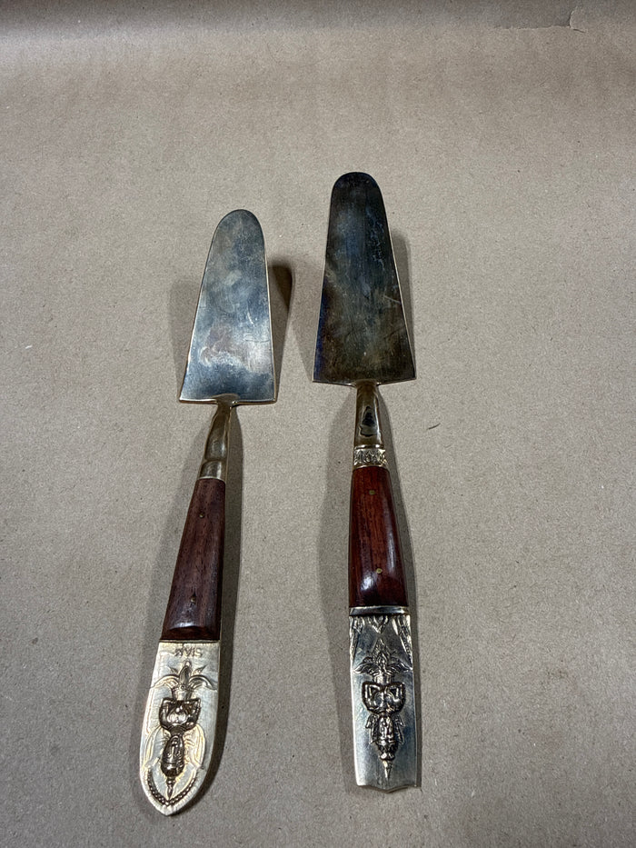 Pair Of Siam Brown Wood Cake Servers
