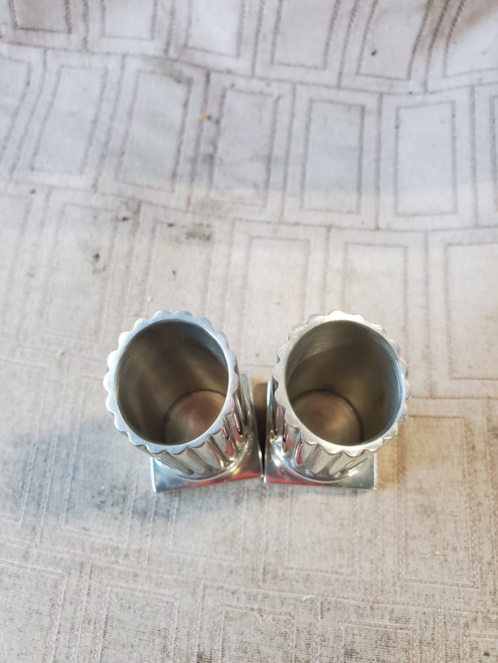 Pair of Small Metal Tapered Candle Holders