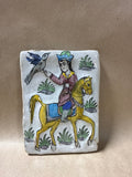 Persian Iznik Qajar Style Ceramic Pottery Tile Man on Horse