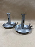 Pewter Chamberstick Push Up Candle Holders - Pair