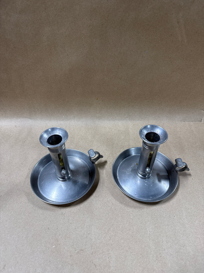 Pewter Chamberstick Push Up Candle Holders - Pair