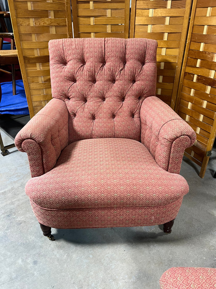 Pink/Coral Upholstered Chair with Ottoman