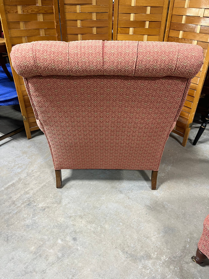Pink/Coral Upholstered Chair with Ottoman