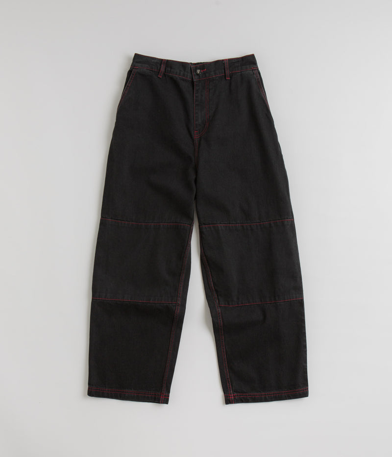 Poetic Collective Denim Sculptor Pants in Black and Red Stitch