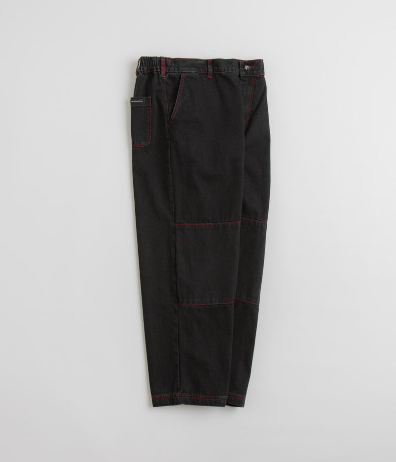 Poetic Collective Denim Sculptor Pants in Black and Red Stitch