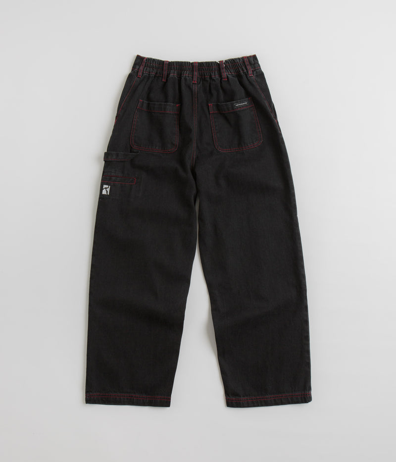 Poetic Collective Denim Sculptor Pants in Black and Red Stitch