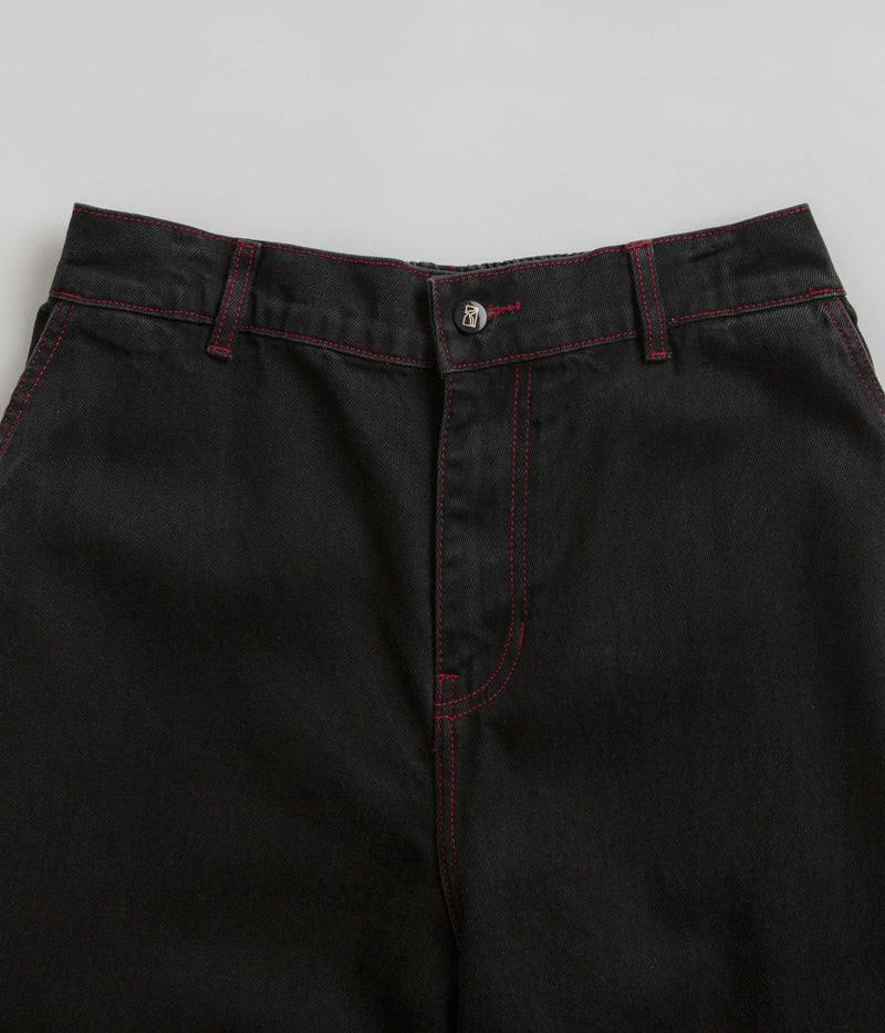 Poetic Collective Denim Sculptor Pants in Black and Red Stitch