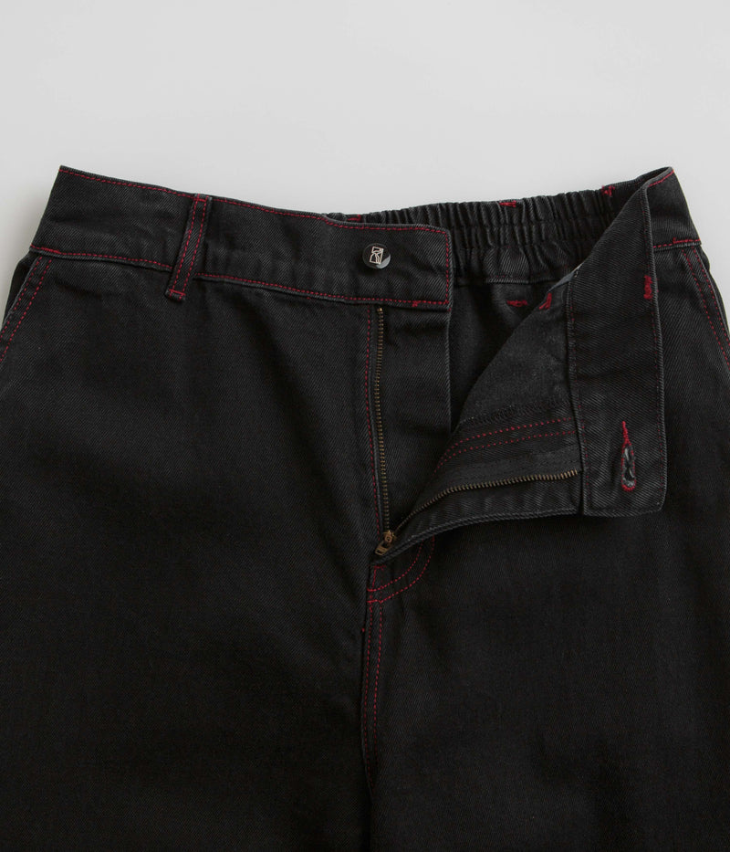 Poetic Collective Denim Sculptor Pants in Black and Red Stitch