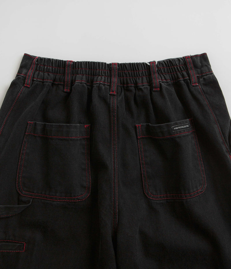 Poetic Collective Denim Sculptor Pants in Black and Red Stitch
