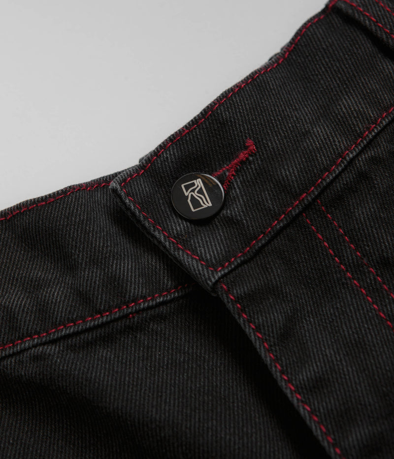 Poetic Collective Denim Sculptor Pants in Black and Red Stitch