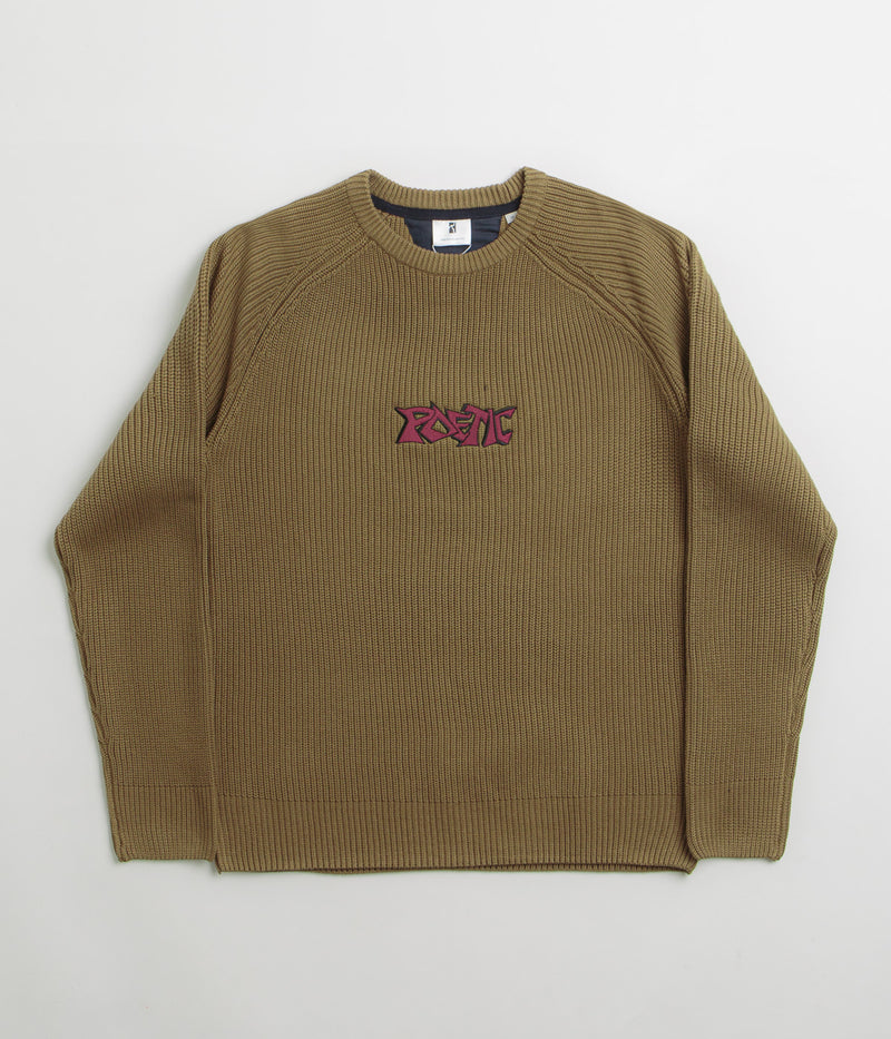 Poetic Collective Graff Knitted Crewneck Sweatshirt in Brown