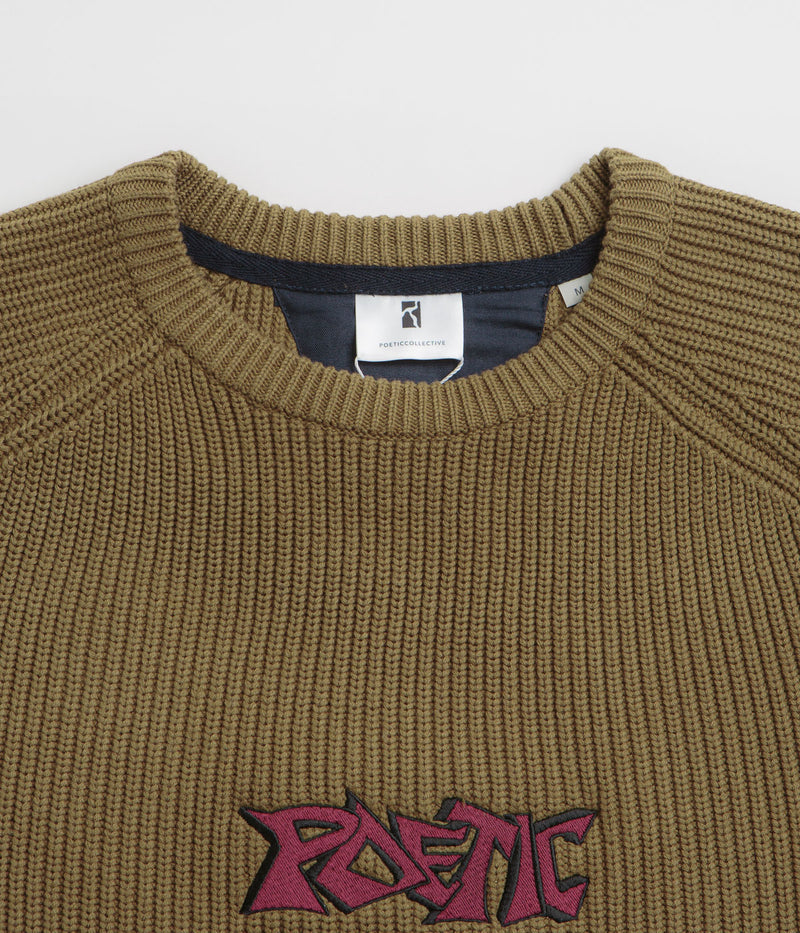 Poetic Collective Graff Knitted Crewneck Sweatshirt in Brown