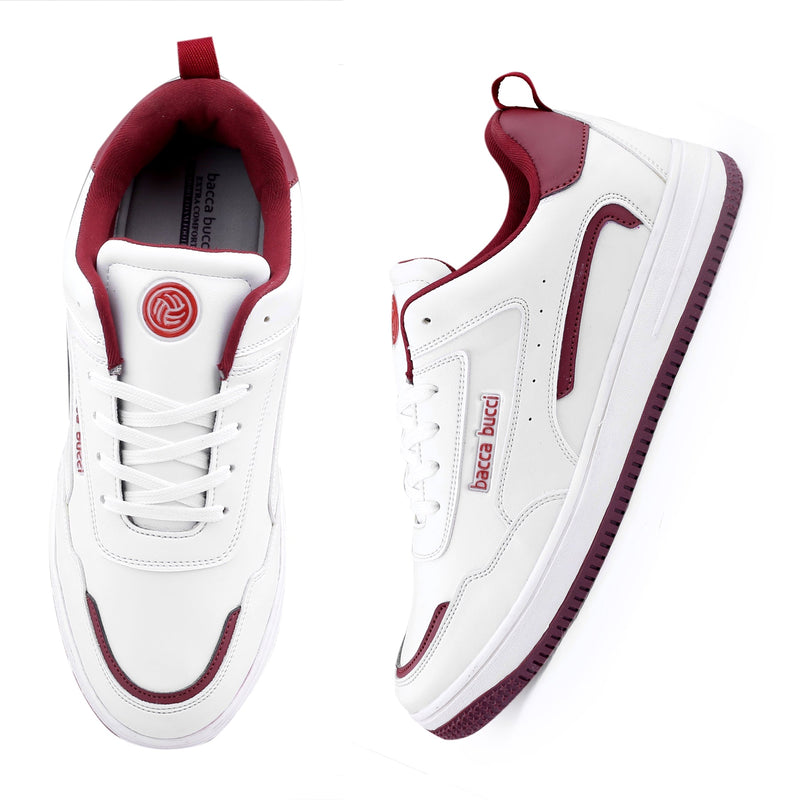 Bacca Bucci POLAR Flat Sole White Sneakers Casual Shoe for all Day wear with Memory Cushion Footbed