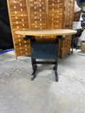 Primitive Style Round Table with Blue Painted Base with Drawer