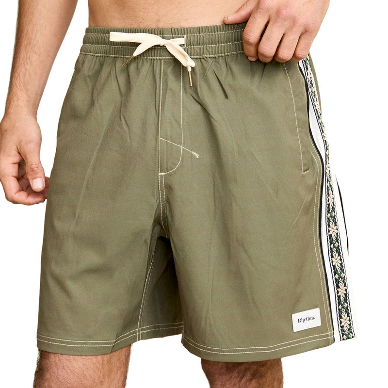 Rhythm Panel Stripe Beach Shorts - Olive