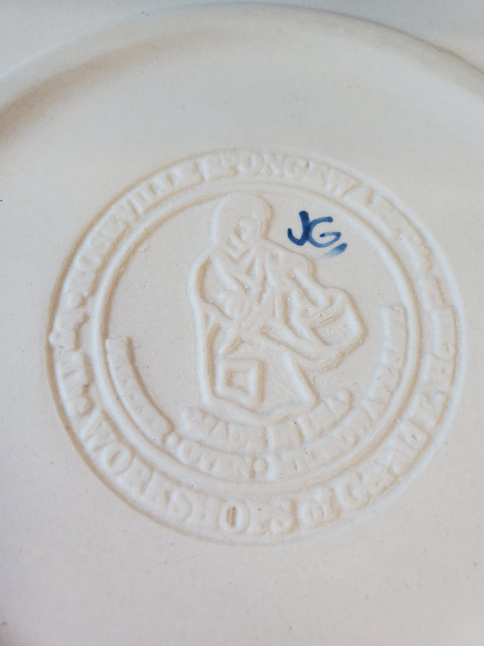 Roseville Spongeware Pottery Blue Pasta Serving Bowl