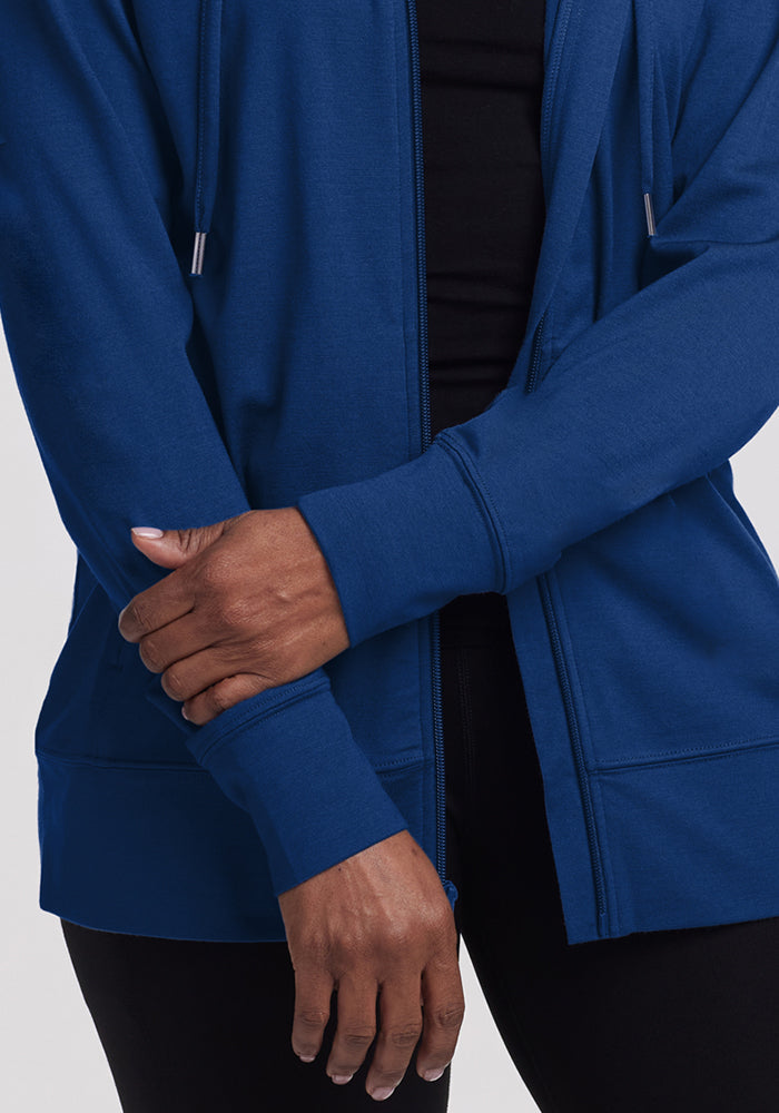 Woolx Ryann Hoodie in Estate Blue—your true travel essential. Final Sale.