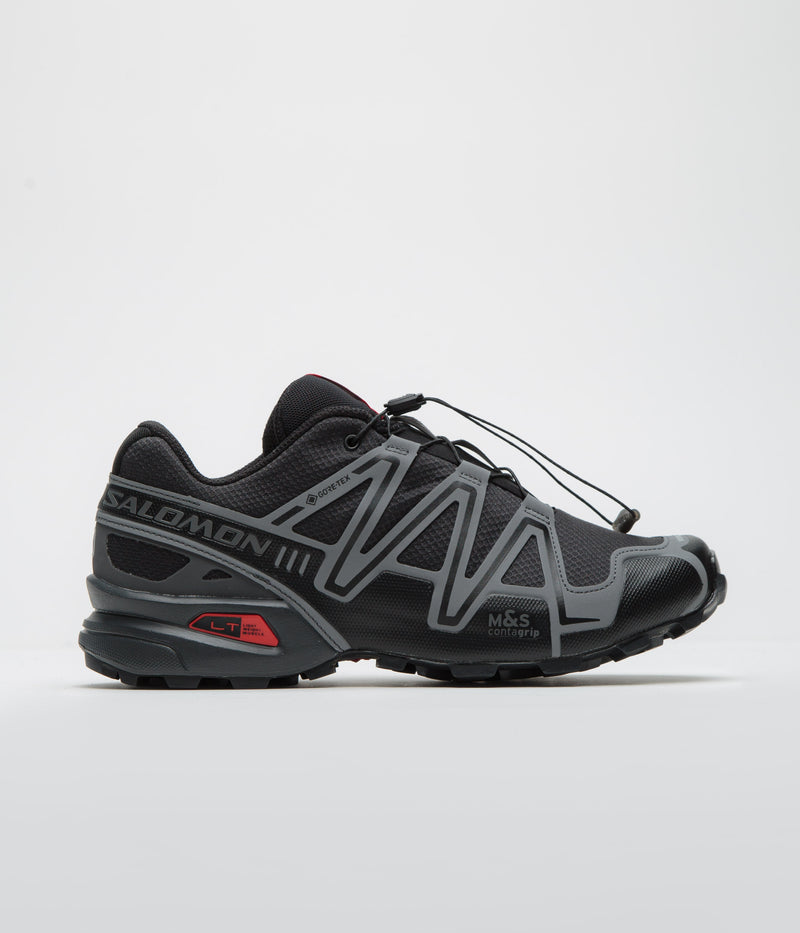 Salomon Speedcross 3 GTX Shoes in Black and Asphalt / Flame Scarlet